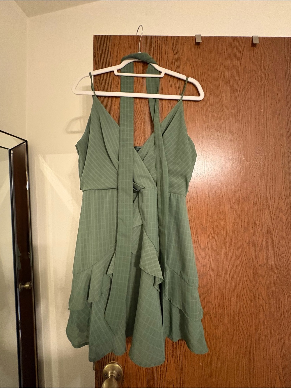 Trixxi One-Shoulder Sage Green Tiered Dress